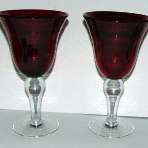 Handblown Artland China Ruby Red Goblets Set Of 2 Vintage Glassware Collectible